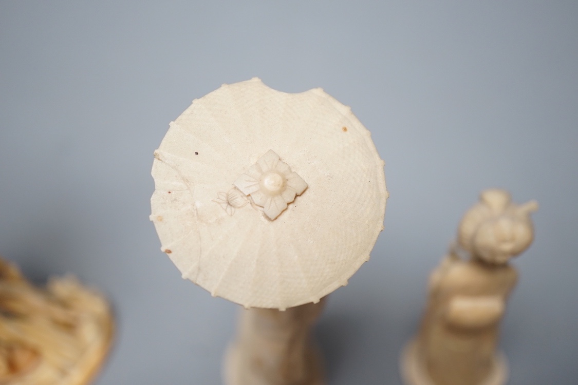Three Japanese ivory groups or figures, early 20th century, tallest 18cm
